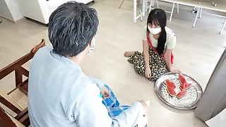 Mischievous distressing Street Food Girl Sweet-talk Old Headmaster